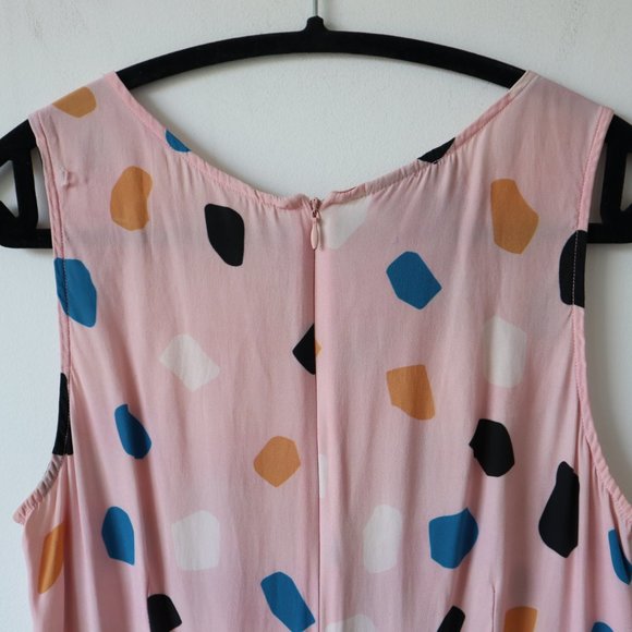 Dusen Dusen Silk Geometric Patterned Pink Tank Midi Dress, Size Small - Picture 6 of 15